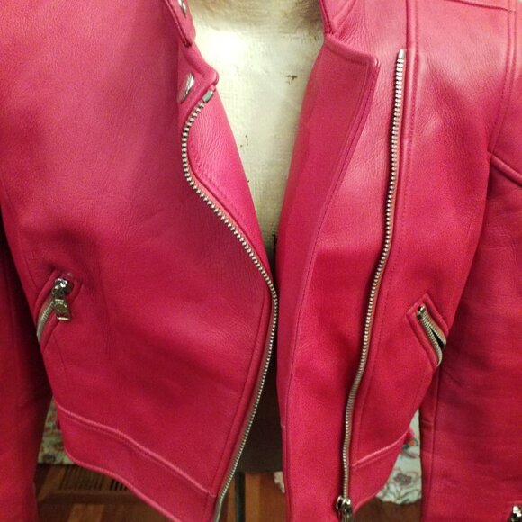 COACH Pink Ruby Leather Moto Racer Jacket Size Small - Picture 10 of 16